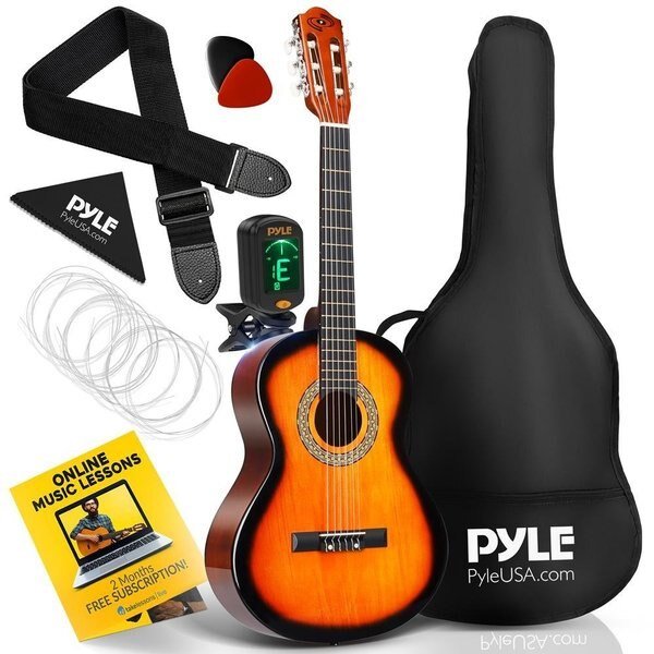 36'' -Inch 6-String Classic Guitar - 3/4 Size Scale Guitar with Digital Tuner & Accessory Kit, (Sunb, Pyle, Mfr#: PGACLS82SUN.9